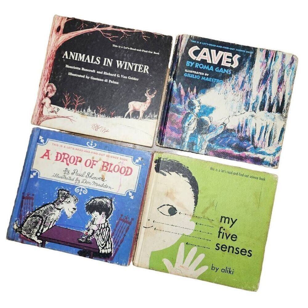 Vtg Crowell Children's Books, Let's Read & Find Out Science Hardback Books, 4ct